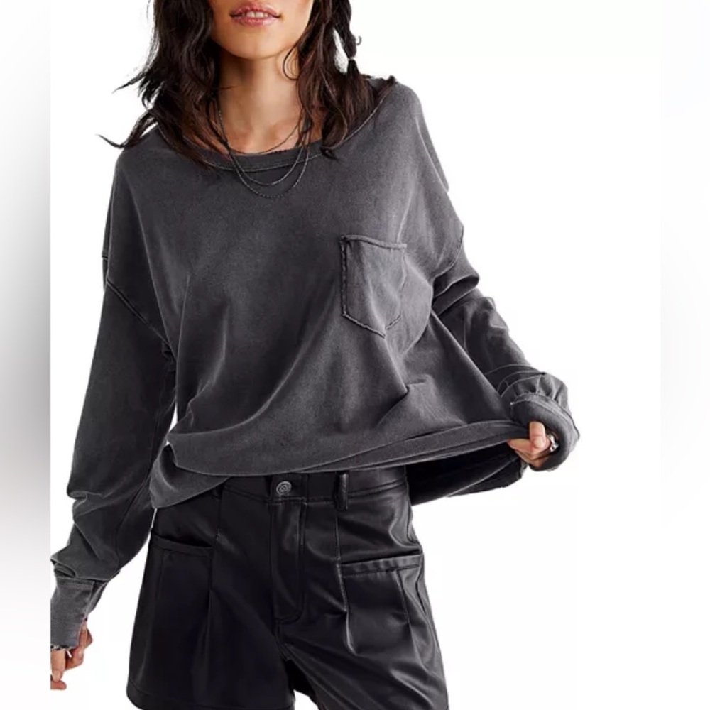 NWT Free People We the Free Fade Into You Long Sleeve Top Sz Sm Metal Stiletto